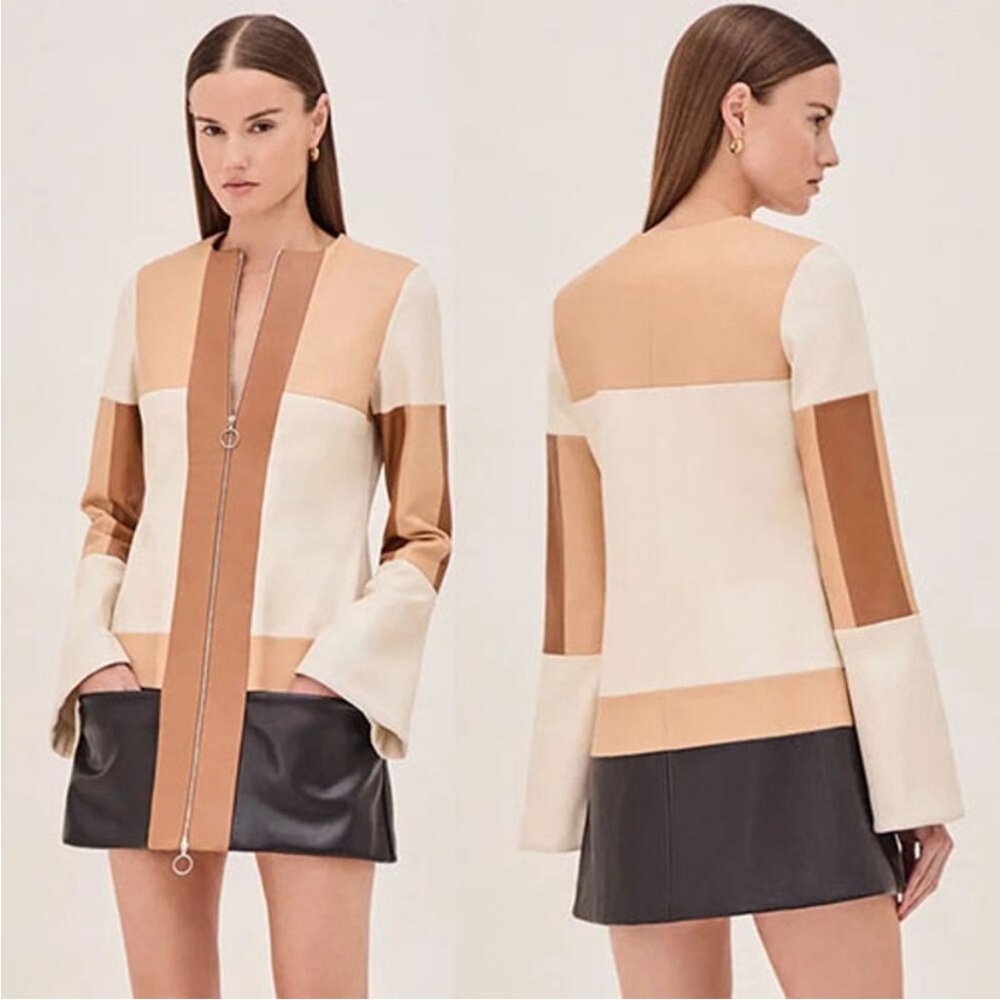 NWT Alexis Long Sleeve Vegan Leather Cameron Mini Dress Color Block Size: small